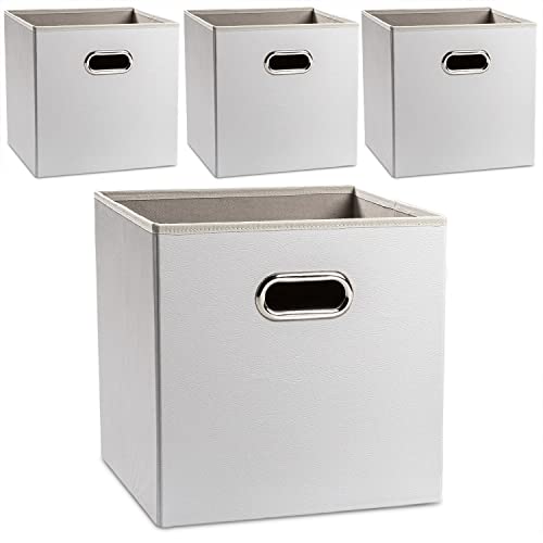 PRANDOM Leather Foldable Cube Storage Bins 13x13 inch [4-Pack] Fabric Storage Baskets Cubes Drawer with Cotton Handles Organizer for Shelves Nursery Closet Bedroom Clothes White - color: White, size: 13x13 in(4-Pack)