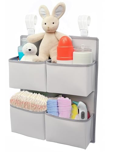 Hanging Diaper Organizer for Crib/Playard/Bassinet/Playpen – Hold 80+ Diapers - Changing Table Diaper Holder - Hanging Diaper Storage Stacker Nursery Caddy Organizer for Newborns (Silver-gray) - color: Silver-gray