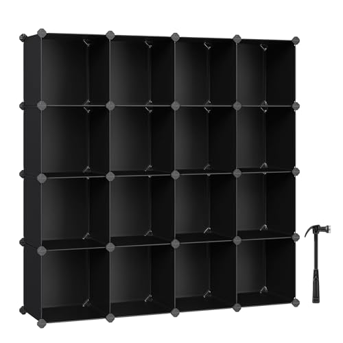 SONGMICS Cube Storage Organizer, Set of 16 Plastic Cubes, Closet Organizers and Storage, Room Organization, Bedroom Living Room, 12.2 x 48.4 x 48.4 Inches, Black ULPC44BK - color: Black, size: 16 Cubes, style: without doors