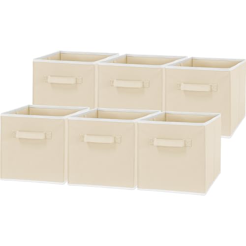 Simple Houseware Foldable Cube Storage Bins, 11-Inch Beige, 6-Pack Fabric Cubes Organizer for Closet or Shelves - color: Beige