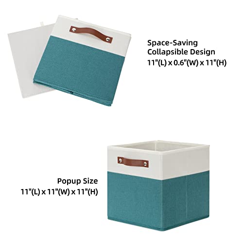 HNZIGE Fabric Storage Cube Bins Baskets for Organizing, 11 inch Cube Storage Bins, Set of 4, Collapsible Storage Bin with Handles, Closet Organizers and Storage Home Toy Nursery Bedroom(White Teal) - color: Teal White, size: 11"x11"x11"-4pack