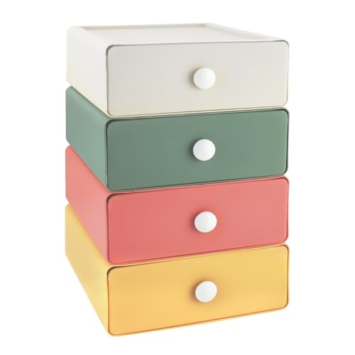 RETON 4 PCS Desktop Storage Drawers, Stackable Desk Organizer with Drawers, Large Capacity Desktop Storage Box for Office, School, Room, Dorm, Bathroom (4 Colors)