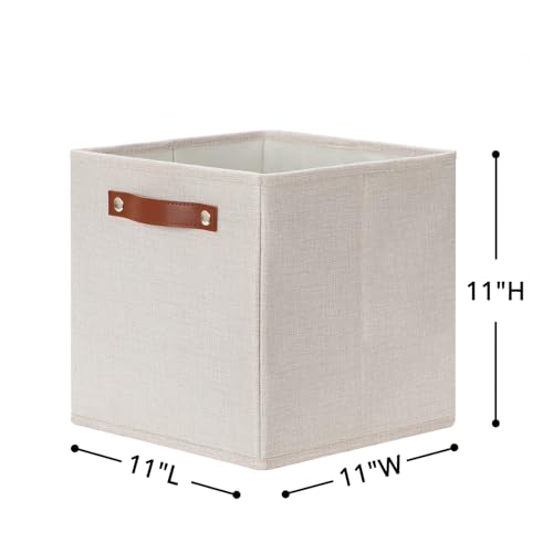 HNZIGE Foldable Storage Cubes Bins for Organizing, Set of 4, Fabric Cube Canvas Storage Bins 11 x11, Collapsible Bins for Organization with Handles for Shelf Nursery(Cream) - color: beige, size: 11"x11"x11"-4pack