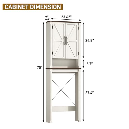 jiteentarou Farmhouse Bathroom Storage Cabinet,Over The Toilet Storage Cabinet with Roman Column Decor,Tall Over The Toilet Shelf with Barn Doors,Over Toilet Bathroom Organizer(Rustic White) - color: Rustic White, style: Toilet Storage Cabinet