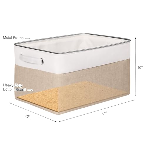 Kntiwiwo Foldable Storage Bin Collapsible Fabric Storage Basket Cube with Durable Handles Closet Organizer Bins for Organizing Shelves Drawers, Set of 3, 17" x 11.8" x 9.8", Beige - color: Beige, size: 17" x 11.8" x 9.8"