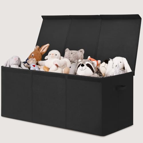 INDRESSME 185L Extra Large Toy Box, Toy Storage Organizer Collapsible Storage Bins with Lids Toy Chest for Playroom, Living Room, Toy Baskets Storage Kids, Boys Girls 39" x 17" x 17" (Black) - color: Black, size: 39"x17"x17"
