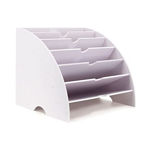 SONGWAY Fan Shaped Desk File Organizer - 6 Compartments File Holder for Desktop, Magazine Rack, Mail Holder, File Sorter, Paper Organizer for Home Office Classroom, White - size: Fan Shape