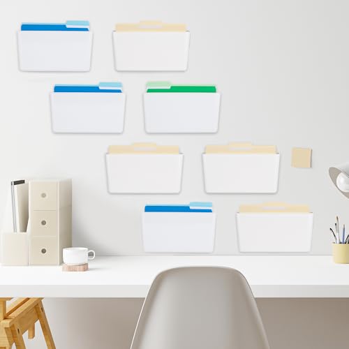EASEPRES 8 Pack White Plastic Single Pocket Hanging File Organizer, Wall Mount Paper Mails Magazines Holder, Mounted Folder Bins for Office, School and Home, 12.99x4.13x7.48 inches - color: White, size: 8 Pack