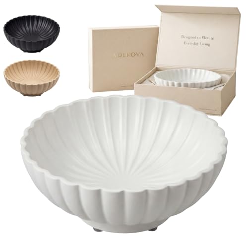 White | Fruit Bowl | Large Decorative Concrete Bowl Design for Modern Home Decor | 12 Inch Key Bowl and Entryway Organizer | Fruit Basket for Kitchen Counter | Frutero Moderno para Cocina