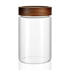 28 fl oz/850 ml Clear Glass Storage Canister with Airtight Wooden Screw Lid, Medium Cute Decorative Glass Container Jar for Coffee,Candy,Salt,Cookie,Condiment,Pepper,Sugar,Overnight Oatmeal