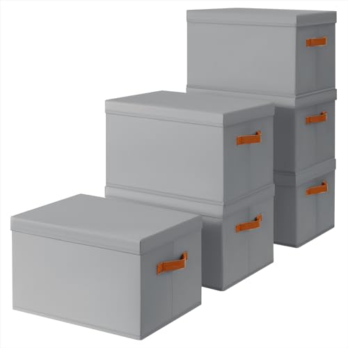 Homsorout Storage Bins with Lids - Large Fabric Closet Bins with Lid, 6 Pack Clothes Organizers and Storage, Collapsible Stackable Cube Basket for Home, Office, Dorm, Grey - color: Grey, size: XL(6-Pack)