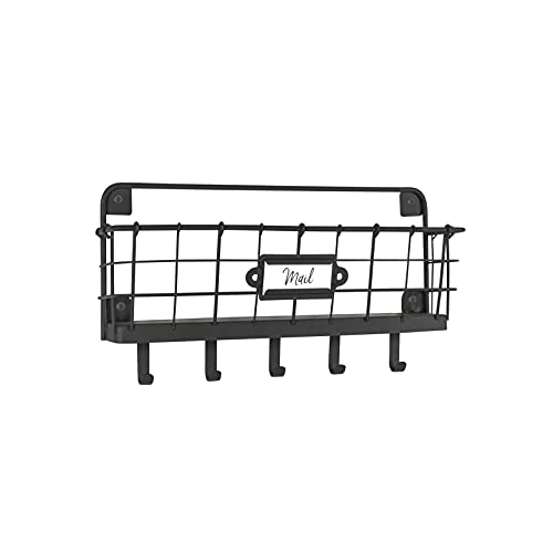 Spectrum Key Holder Wall Mount Mail Organizer for Entryway Office Kitchen Bedroom Storage Organization, Vintage Living Industrial Gray Wire Hanging Key Hook Mail Storage Rack Easy to Mount Basket