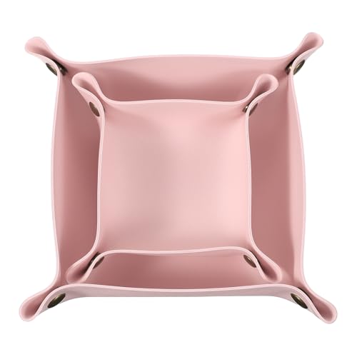 uxcell 2 Pcs Valet Tray for Women and Men, PU Leather Jewelry Tray Entryway Table Bedside Nightstand Catchall Storage Organizer for Jewelry Key Coin Watch Wallet(Square, Pink) - color: Pink