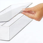 mDesign Office Supplies Desk Organizer Box with Lid for Staplers, Scissors, Pens, Sticky Notes, Highlighters, Tape - 3" Tall, Long, Clear - size: 5.75 x 13.4 x 3 (Pack of 1)