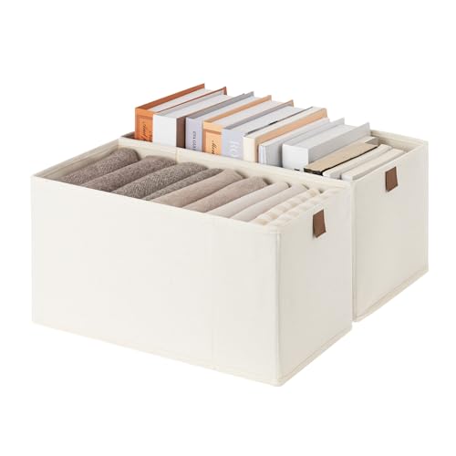 StorageWorks Narrow Storage Baskets for Shelves, Small Storage Bins, Fabric Storage Bins with PU Handle, Ideal for Clothes, Underwear, and Diapers, Beige, 2-Pack - color: Beige, size: 7.75'' Width (2 Pack)