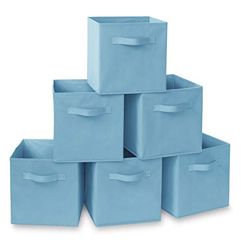 Casafield Set of 6 Collapsible Fabric Cube Storage Bins, Baby Blue - 11" Foldable Cloth Baskets for Shelves, Cubby Organizers & More - color: Baby Blue, size: 10.5" x 10.5" x 11"