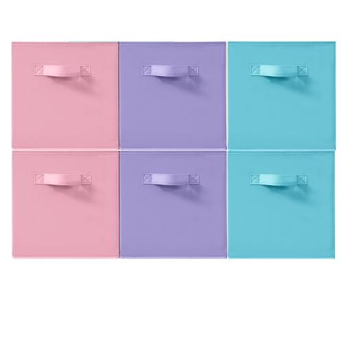 11x11 Storage Bins, Set of 6 Storage Cubes, Collapsible Cube Storage Box, Fabric Closet Organizers with Handles for Home, Office, Closet Shelf Cabinet, Bookcase, Multi-Color - color: Multi-Color, size: 6 Pack