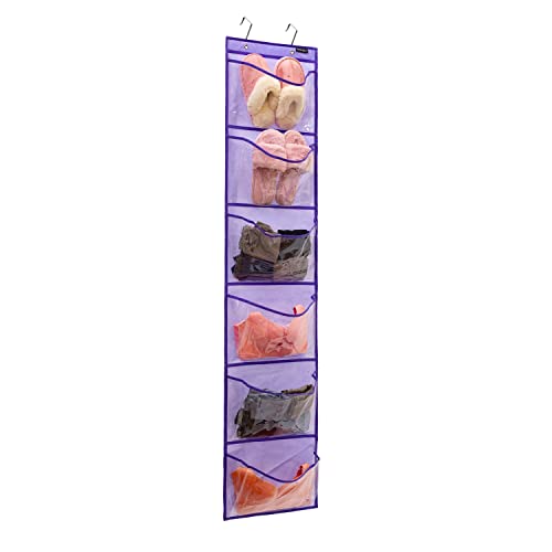 Extra Large Pockets Shoe Organizer for Closet Over The Narrow Door Hanging Shoe Holder Storage (6 Large Pockets-Purple) - color: 6 Large Pockets-Purple