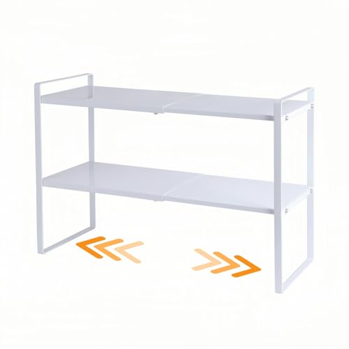2-Tier Expandable Organizer Shelf for Kitchen Cabinet, Countertop, Pantry & Under-Sink Storage(white) - color: White, size: 8.2''D * 12.2-21.6''W * 14.2''H(2 Tier)