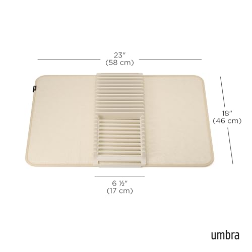 Umbra Udry Dish Rack and Microfiber Drying Mat – Space-Saving Design Folds Up for Easy Storage, Basic Rack, Linen - color: Linen, style: Basic Rack