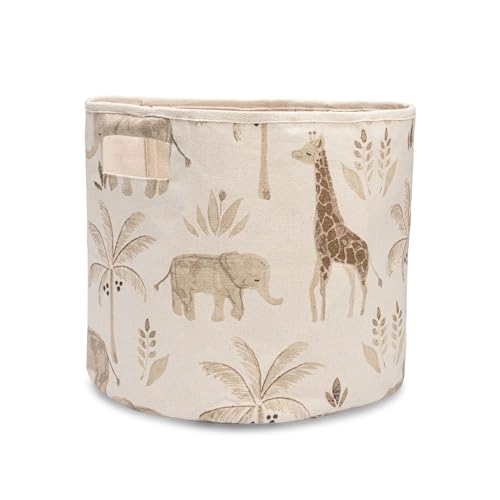 Crane Baby Fabric Round Nursery Storage Basket, Toy Storage, Safari Animal, 13"x12", Toy Basket, Baby Storage Organizer, Toy Organizers and Storage Bins, Baby Organizers and Storage, Toy Bins - size: 13 x 12 Inches, style: Safari Animals