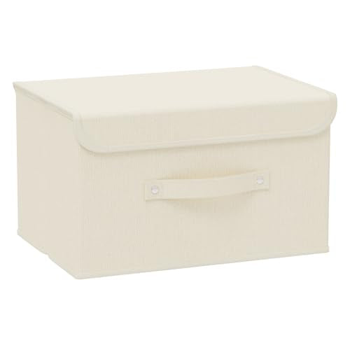 Storage Boxes, Collapsible Storage Bins with Lids, Cotton and linen cloth Storage Baskets with Handle, for Books, Closet, Bedroom, Home, 13x9.1x7.9 in, Beige - color: Beige, size: 13x9.1x7.9in(1-pack)