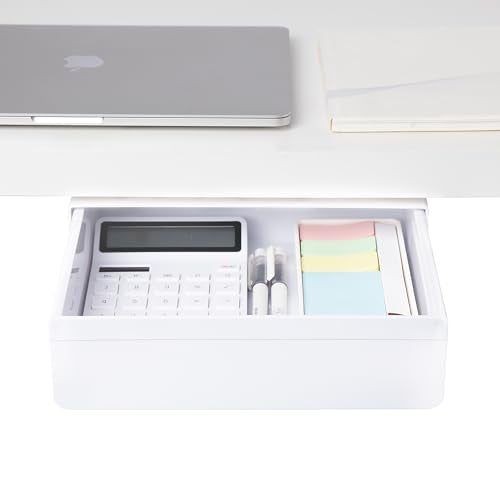 Under Desk Drawer - Large Under Table Hidden Drawer Desk Accessories & Workspace Organizers Desktop Storage Pencil Slide Out Organizer with Screw Adhesive Tape Shelf Tray at Office - size: Middle