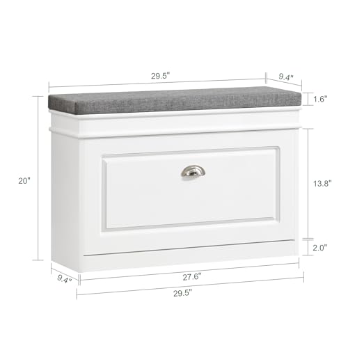 Haotian Shoe Storage Bench with Cushion, White Narrow Shoe Rack for Entryway, Small Shoe Cabinet with Flip-Drawer, Closet Hallway Mudroom FSR82-L-W - color: White, size: 1 Drawer:29.5x9.4x20"