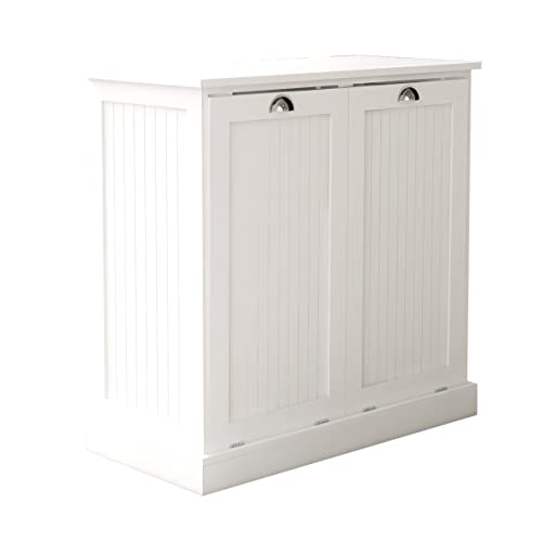 Two-Compartment Tilt-Out Laundry Sorter Cabinet White, with Removable Cloth Bags Fashionable Design Finish Durable Organizer Durable Material Three Painting processes, for Laundry Rooms