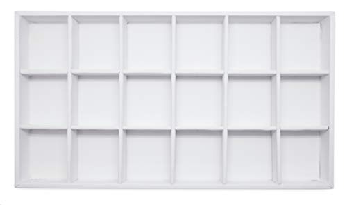 The Display Guys - Stackable Jewelry Tray and Organizer - for Drawers, Dressers, Store Display (18 Compartments, White Leatherette) - color: Leatherette White, size: 18 Compartments