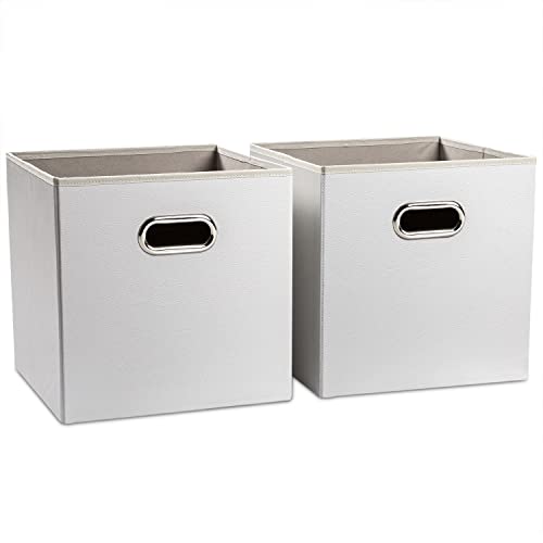 PRANDOM Leather Foldable Cube Storage Bins 13x13 inch [2-Pack] Fabric Storage Baskets Cubes Drawer with Cotton Handles Organizer for Shelves Nursery Closet Bedroom Clothes White - color: White, size: 13x13 in(2-Pack)