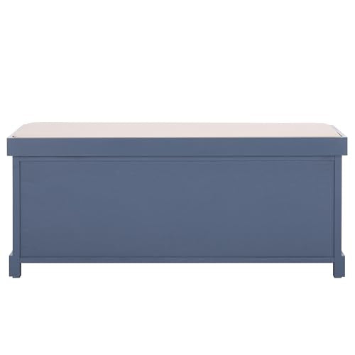 SAFAVIEH Home Collection – Lonan Blue Storage Bench with Seat Cushion, 3 Basket Drawers, Coastal Farmhouse Entryway Design (AMH5733H) - color: Blue