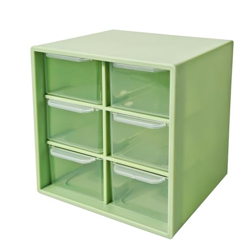 Small Drawer Organizer for Desk, 4.7" x 4.7" x 3.8" Small Desktop Organizer with 6 Drawers, Plastic Storage Box for Office, Classroom, Craft and Home Organization - color: Green