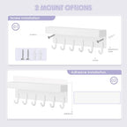 VIS'V Key Holder Wall Mount, Compact Adhesive Key Rack with Tray, 6 Hooks, 2 Mount Options, White - color: White