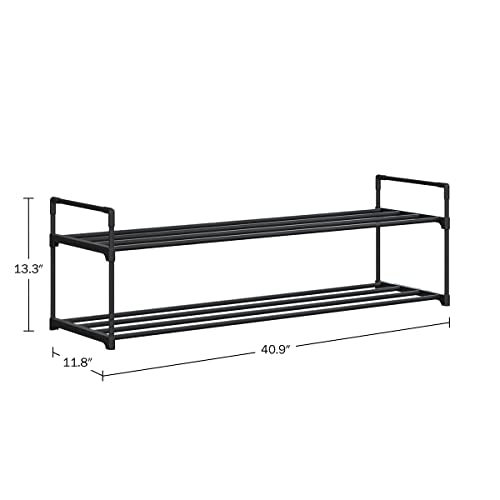 Home-Complete Shoe Rack – 2-Tier Shoe Organizer for Closet, Bathroom, Entryway – Shelf Holds 10 Pairs of Sneakers, Heels, and Boots (Black) - color: Black, size: 2-tier