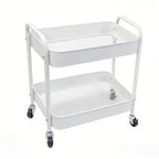 Under Desk Storage Cart 2 Tier Utility Rolling Cart with Wheels, Small Metal Mobile Trolley with Handle Two Tiered Utility Organizer Roller for Kitchen Office Bathroom Pantry Room, White - color: White