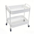 Under Desk Storage Cart 2 Tier Utility Rolling Cart with Wheels, Small Metal Mobile Trolley with Handle Two Tiered Utility Organizer Roller for Kitchen Office Bathroom Pantry Room, White - color: White
