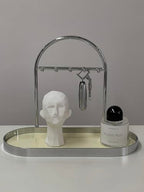Shinpuru Metal Jewelry Organizer Stand & Key Holder Tray with Acrylic Base, Key Stand and Jewelry Tray with 5 Hooks, Perfect Key Bowl, Valet Key Tray, Ring Holder, Jewelry Dish (Silver Creamy) - color: Silver Creamy