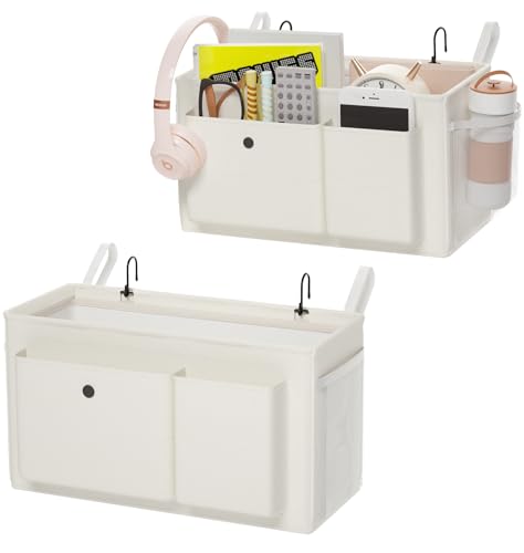 Edudif Bedside Caddy Bedside Organizer with Fixed Straps & Water Bottle Holder, Bunk Bed Caddy ideal for Home, Dorm, Hospital, Crib, Versatile Bedside Storage Solution (White 2pcs) - color: White 2pcs