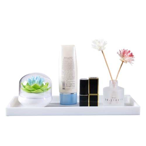 Bloss Counter Tray Set for Bathroom/Kitchen - 11.8" Silicone Tray for Kitchen Countertop, Soap and Sponge Holder, Bathroom Vanity Traty for Perfume, Jewelry, Candle, Key Tray - color: White, size: 11.8" x 5.1" x 0.9"