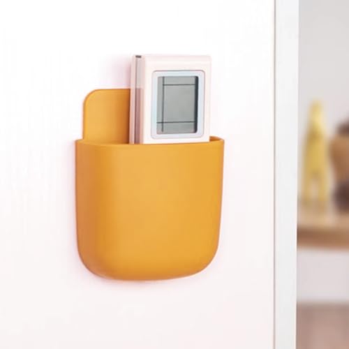 1Pcs Multi-Purpose Adhesive Wall Mounted Storage Box No-Drill Plastic Organizer for Remote Control Phone and Small Items Compact Space Saving Design(Orange) - color: Yellow