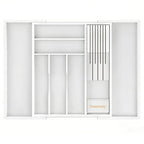 Bamboo Kitchen Drawer Organizer, Expandable Silverware Organizer with Removable Knife Block, 6-8 Slots- Utensil Holder & Cutlery Tray Drawer Dividers, 2.36" Deep for Extra Capacity, White - color: White