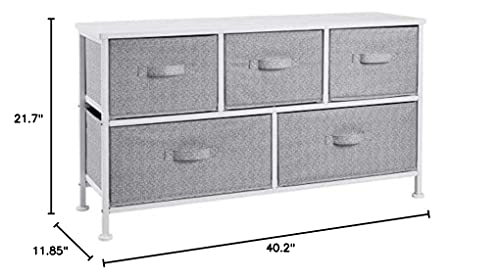 Amazon Basics Extra Wide Fabric 5-Drawer Storage Organizer Unit for Bedroom Closet, White - color: White