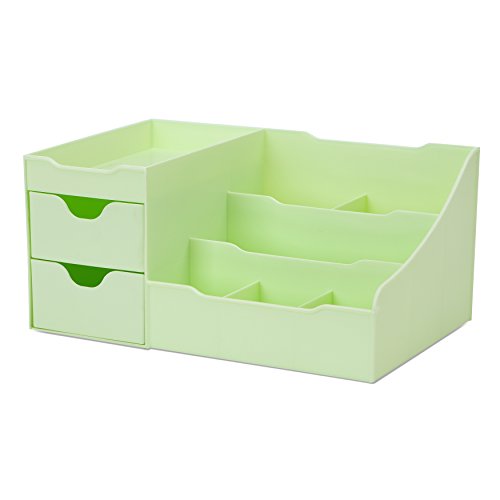 Uncluttered Designs Makeup Organizer With Drawers - Modern Countertop Storage for Cosmetics - Chic Vanity Holder for Perfume, Skincare, Brush, Lipstick, Nail Polish Organization & Display (Green) - color: Green