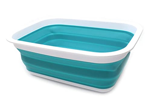 SAMMART 9.2L (2.37Gallon) Collapsible Tub - Portable Outdoor Picnic Basket/Crater - Foldable Shopping Bag - Space Saving Storage Container (M, Bright Blue) - color: Bright Blue