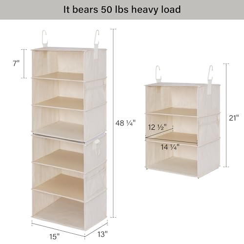 StorageWorks 6-Shelf Jumbo Closet Organizers, Two 3-Shelf Separable Hanging Shelves for Closet, 13" D x 15" W x 48 ¼"H,Mixing of Beige, White & Ivory - color: White & Ivory, size: 13"D x 15"W x 48 ¼"H