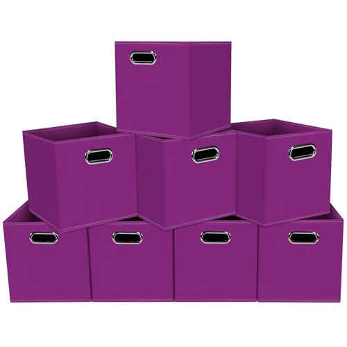 Fabric storage bins Cubes, Fabric Cube Organizer with Handle, Foldable Cube Bins for Cloth or Accessary Storage, 11x11x11, Set of 8, (Purple) - color: Purple, size: 8 Pack