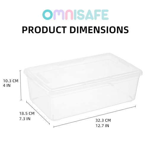 6 Quart Stackable Plastic Storage Shoebox, BPA-Free Nestable Container with Latching Lid to Organize Shoes, See-Through Box for Home and Office, Multi-Purpose Clear Bins (Transparent, 8 Pack)