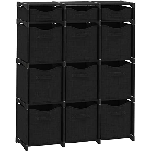 Cube Storage Organizer with Storage Bins Included - The Perfect Closet Organizers and Storage Solution. Includes 12 Storage Cubes, Great For Toy Storage, Closet Storage, Clothes Storage (Black) - color: Black, size: 12 Storage Cubes