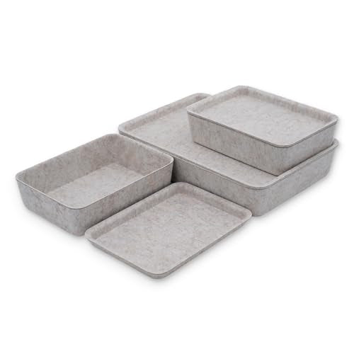 Welaxy Lidded Felt Drawer Organizer Trays with lids Desktop Organizer Bins Storage box for crafts office supplies pen notes Junk Makeup Stationery Organize 3- Pack gift idea (Oatmeal) - color: Oatmeal